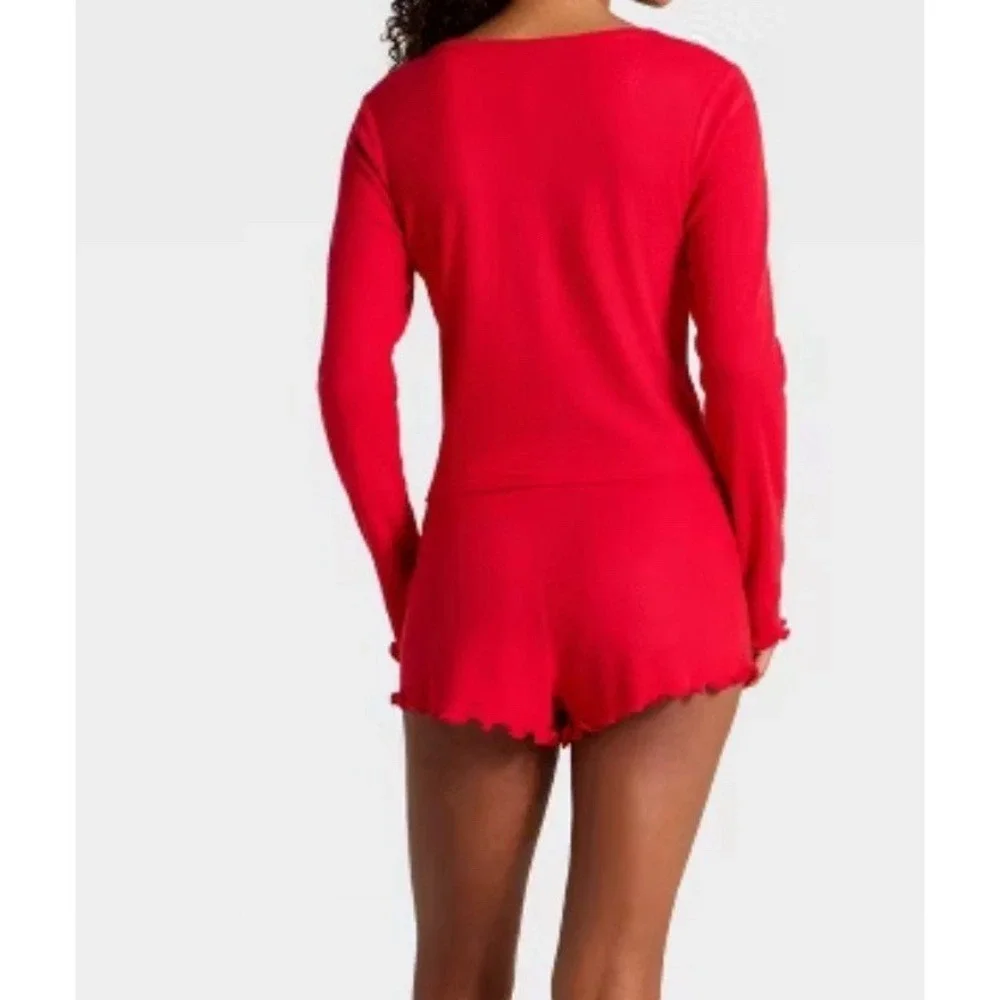 Women's Waffle‎ Long Sleeve Top and Shorts Pajama Set-red size XXS Wild Fable